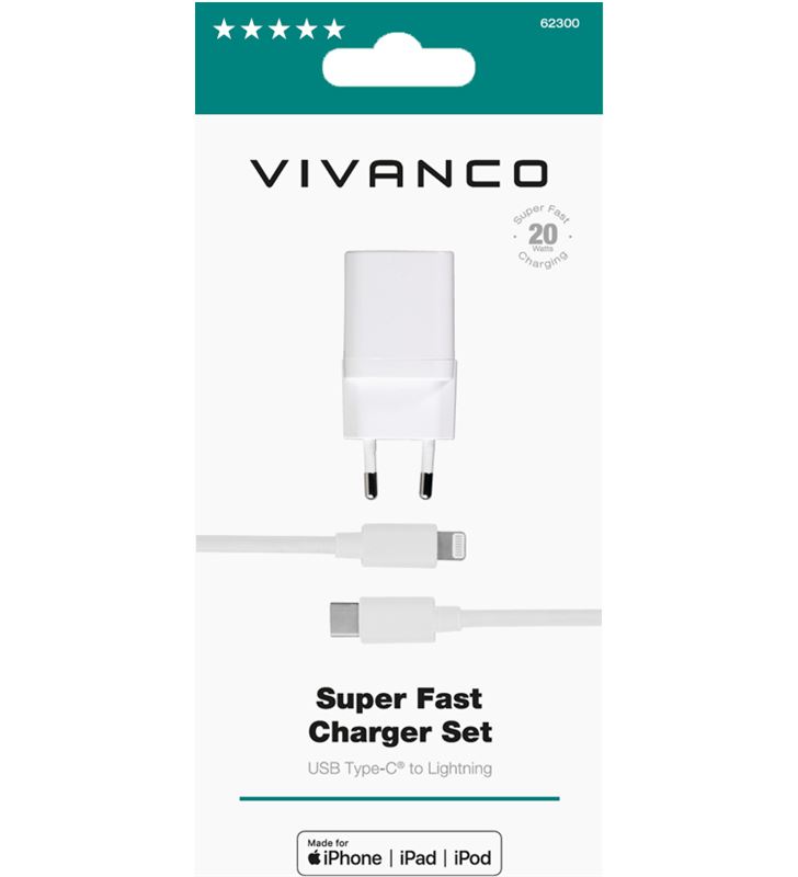 Vivanco 62300 cargador super rápido 3.0 20w 3a out tipoc+cable tc-lightn - 92763478_0416194014