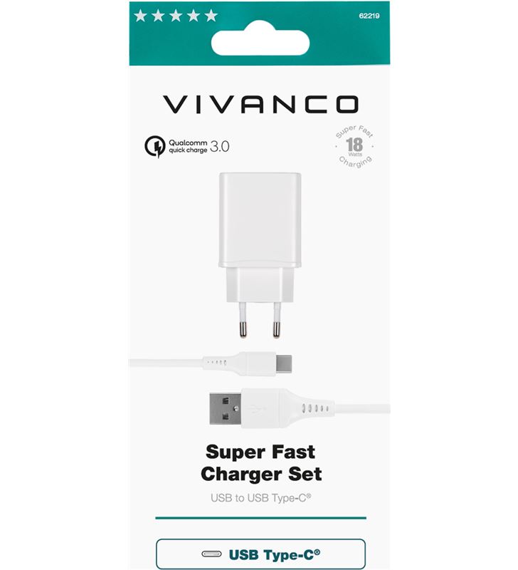 Vivanco 62219 cargador super rápido 3.0 18w 3a+cable tipo c 1,2m - 93311091_3483107619