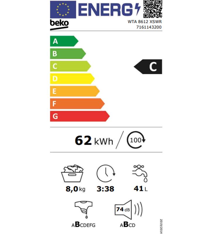 Beko WTA8612XSWR lavadora prosmart 8 kg 1200 rpm motor inverter clase c - WTA8612XSWR -0