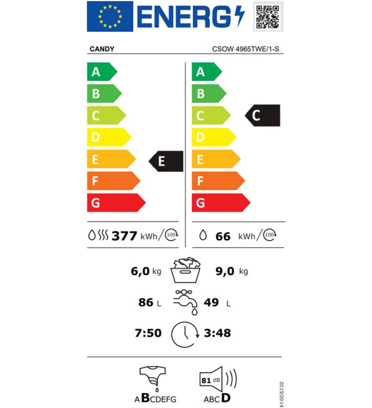 Candy 31010442 lavadora-secadora csow 4965twe/1-s 9+6kg e - 8059019004266