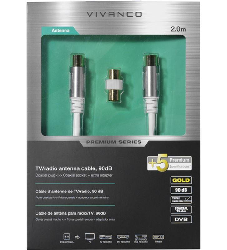 Vivanco 43151 cable antena 90db 2m blanco +adaptador - 55183360_4945643499