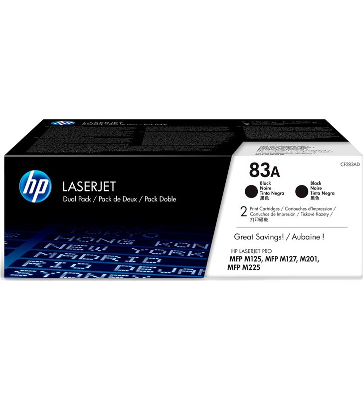 Hp CF283AD pack 2 cartuchos de toner negro nº83a - compatible con laserjet m125 / m - CF283AD