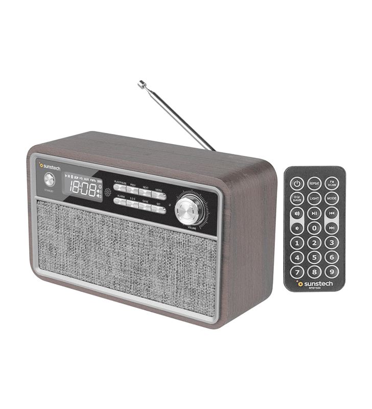 Sunstech RPBT500WD radio retro madera - 2*3w rms - fm - bt 4.2 - reloj y al - 8429015019142